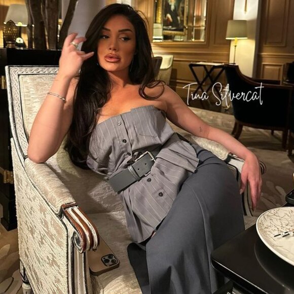 BLOGGER'S FAVE! Zara Belted Strapless Top Gray NWT - Picture 4 of 15